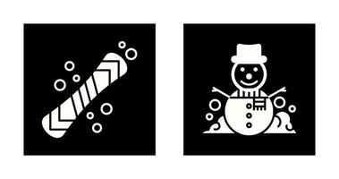 tabla de snowboard y monigote de nieve icono vector