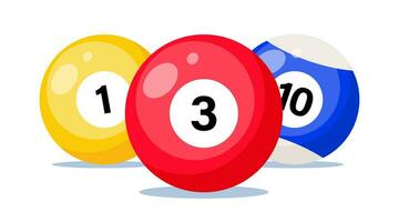 Billiard balls close up, isolated on white background. Snooker or pool sport play. Vector illustration.