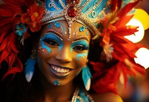 ai generativo un vibrante colección de imágenes capturar el energía y emoción de de brasil carnaval y samba cultura desde vistoso disfraces y mascaras foto