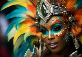 Ai Generative A vibrant collection of images capturing the energy and excitement of Brazil's carnival and samba culture from colorful costumes and masks photo