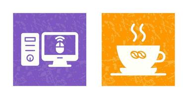 Desktop Computer and Coffee Cup Icon vector