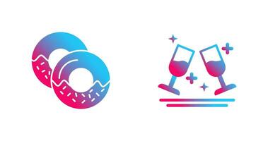 Two Glasses Romantic and Doughnut Icon vector