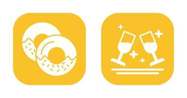 Two Glasses Romantic and Doughnut Icon vector