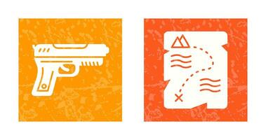 pistola y tesoro icono vector