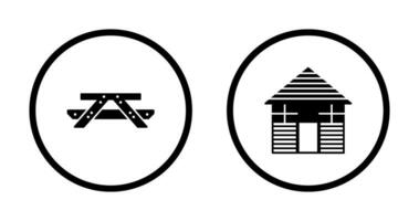 Picnic of Table and Wood Cabin Icon vector