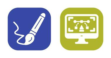 paint brush and desktop Icon vector