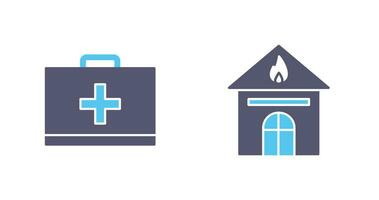 first aid and house on fire Icon vector