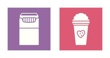 packet of cigarettes and stawberry milkshake Icon vector