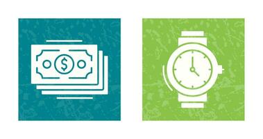 dinero y reloj de pulsera icono vector