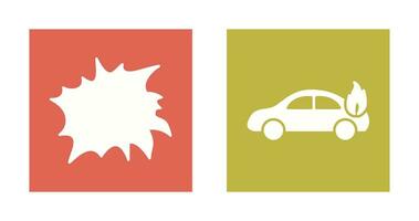 explosion and car on fire  Icon vector