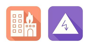 burning building and electricity danger Icon vector