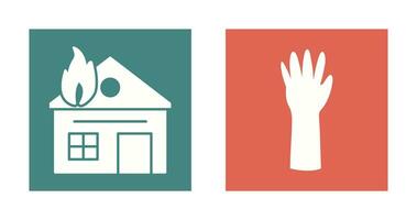 house on fire and gloves Icon vector