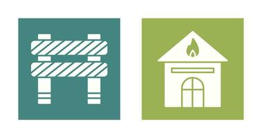 barrier and house on fire Icon vector