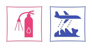 using extinguisher and firefighter plane  Icon vector