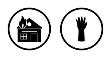 house on fire and gloves Icon vector