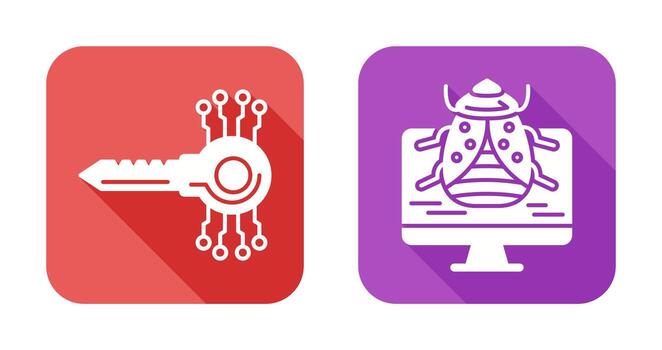 llave código y malware icono vector