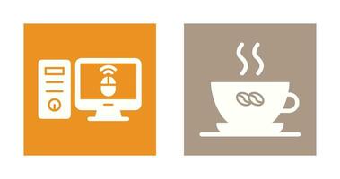 escritorio computadora y café taza icono vector