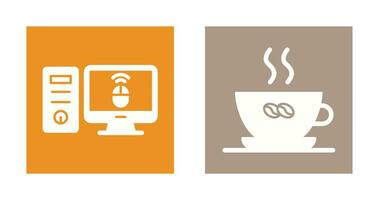 Desktop Computer and Coffee Cup Icon vector