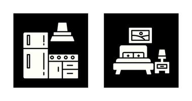 cocina y dormitorio icono vector