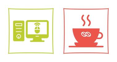 Desktop Computer and Coffee Cup Icon vector