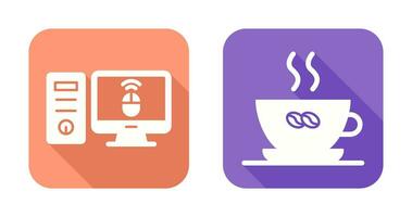 Desktop Computer and Coffee Cup Icon vector