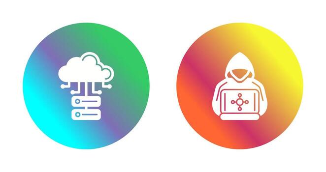 nube base de datos y hacker icono vector