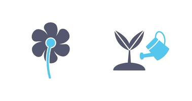 pequeño flores y creciente planta icono vector