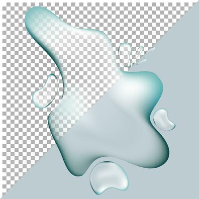 realistic water drops liquid puddles on transparent and blue background
