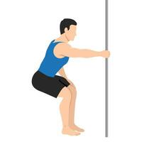 Man doing latissimus dorsi back stretch. Man holding bar static stretch. vector