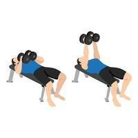 Man doing laying dumbbell svend press exercise. vector