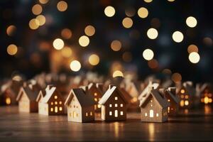 Close up of festive house lights background with empty space for text photo