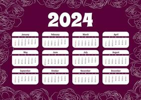 2024 calendar. Week stars on Sunday. A3 format calendar template. Vector