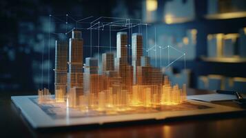 Hologram and projection of the building or factory. Design project. photo