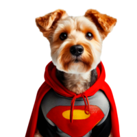 Terrier Hund tragen ein Superheld Kostüm isoliert. ai generativ png