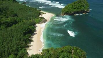 das andere Seite von das Weiß Strand ist ein Aussicht von das tropisch Strand auf das Insel von Java, Indonesien video