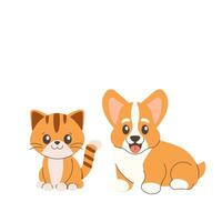 gatito y perro corgi y gatito vector