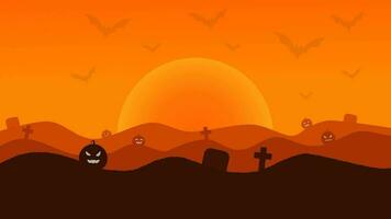 Halloween Landscape Animation with the Afternoon Sun in the Background. Suitable for Halloween Day Video