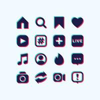 Glitch Social Media App Icons Template, Isolated Set of Blue and Red Color, Elements Kit for Web, Mobile, UI. Collection of Flat User Interface Icons. vector