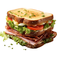 Sandwich mit Schinken und Gemüse auf transparent Hintergrund, erstellt mit generativ ai png