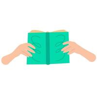 Human hands holding open book.Read books lover. Literacy day, literary club vector