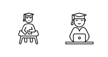 Studying on Desk and Student on Laptop Icon vector