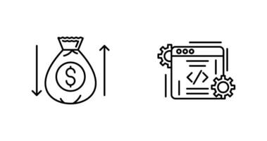 dinero bolso y codificación icono vector