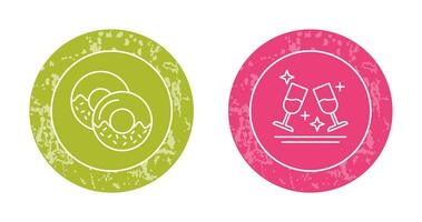 Two Glasses Romantic and Doughnut Icon vector