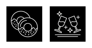 Two Glasses Romantic and Doughnut Icon vector