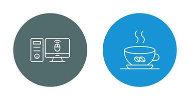 Desktop Computer and Coffee Cup Icon vector