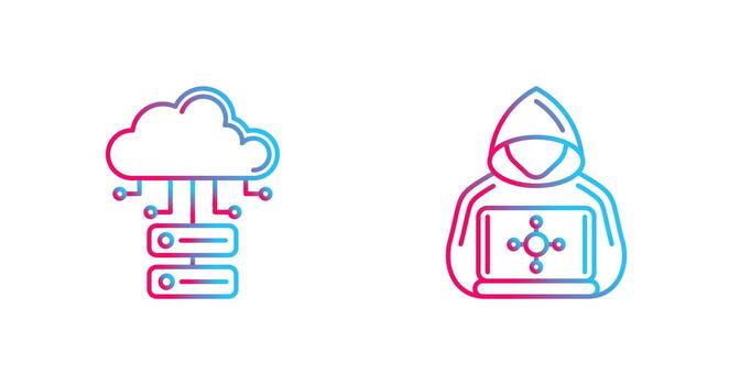 nube base de datos y hacker icono vector