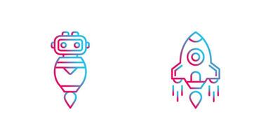 robot y cohete icono vector