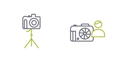 camera on stand and photographer Icon vector