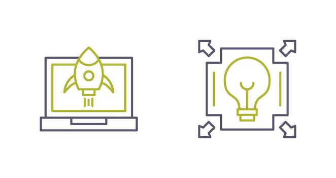 puesta en marcha y difusión icono vector