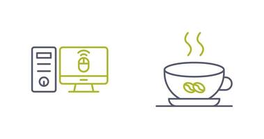 Desktop Computer and Coffee Cup Icon vector